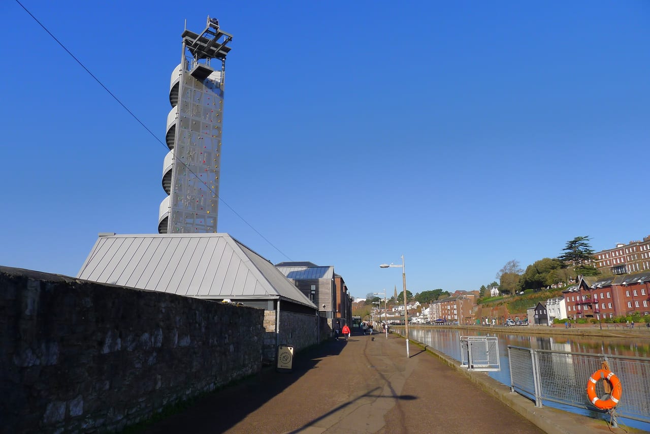 The climbing tower at Haven Banks Outdoor Education Centre, beside the canal in Exeter, in 2025