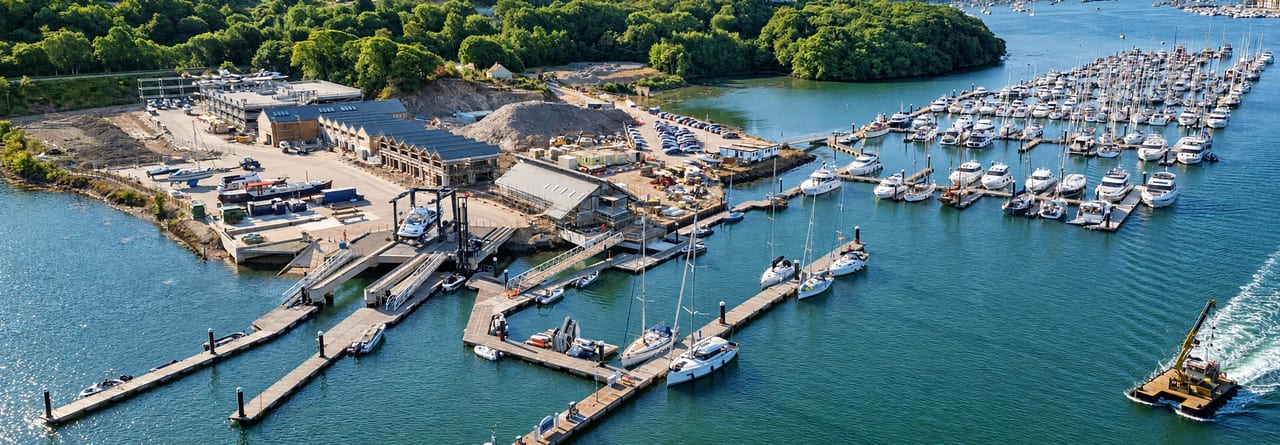 Noss on Dart marina and boatyard from the air