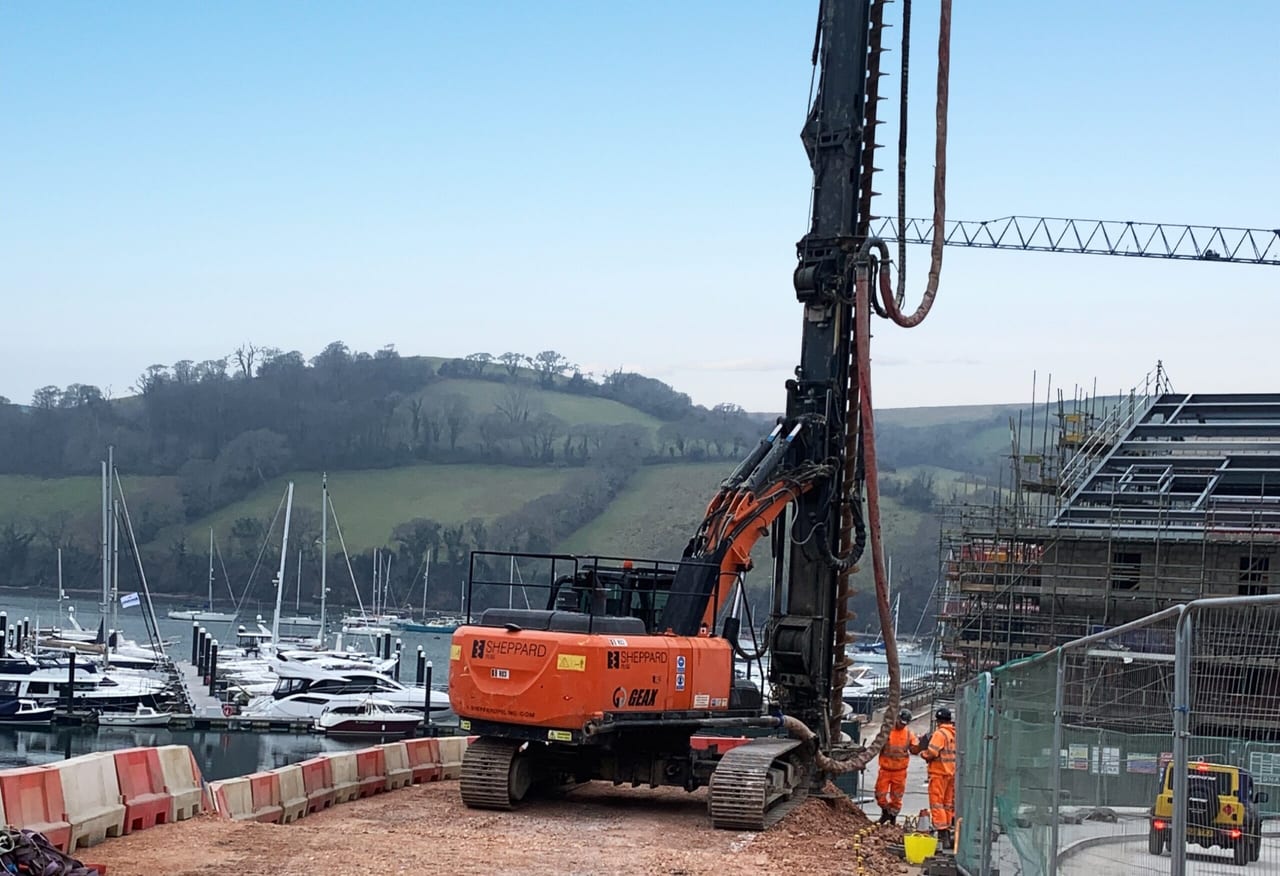 A piling rig working beside the marina at Noss on Dart, Dartmouth