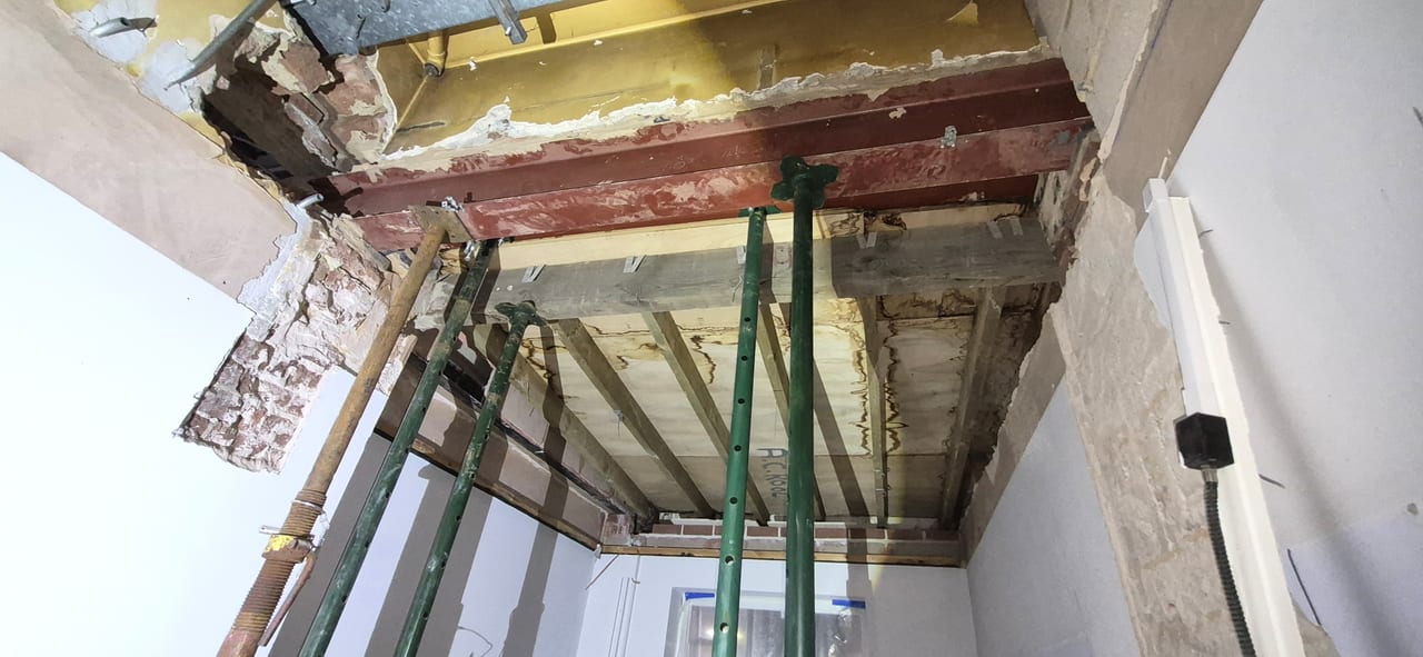 Temporary props under exposed structure at Torbay Hospital